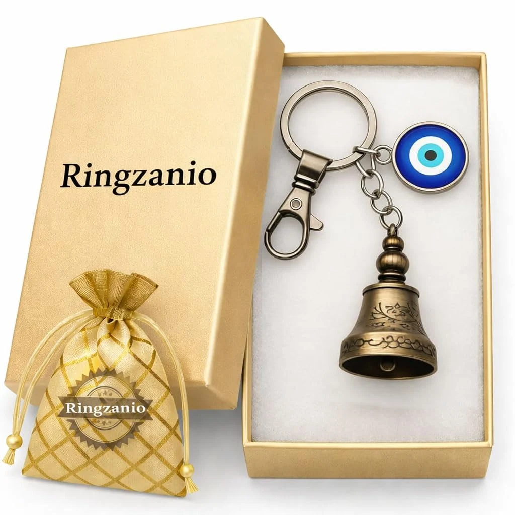 Guardian Bell Keychain for Bike and Car | Tibetan Texture Bell Keychain with Evil Eye | Good Luck Charm Bell | Ghanti for Bike | Guardian Be