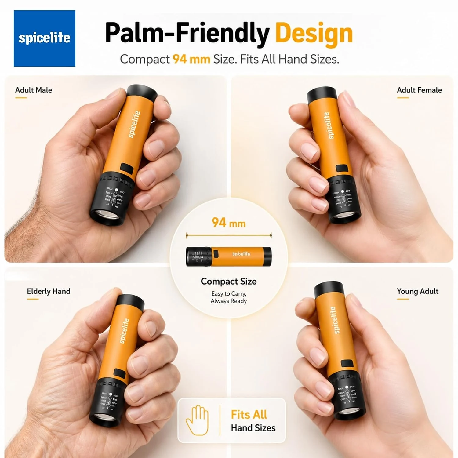 Spicelite Zoomer 1W Rechargeable LED Torch Light | Type-C USB Charging | Telescopic Focus Beam | 3 Lighting Modes | Long Battery Backup | Po