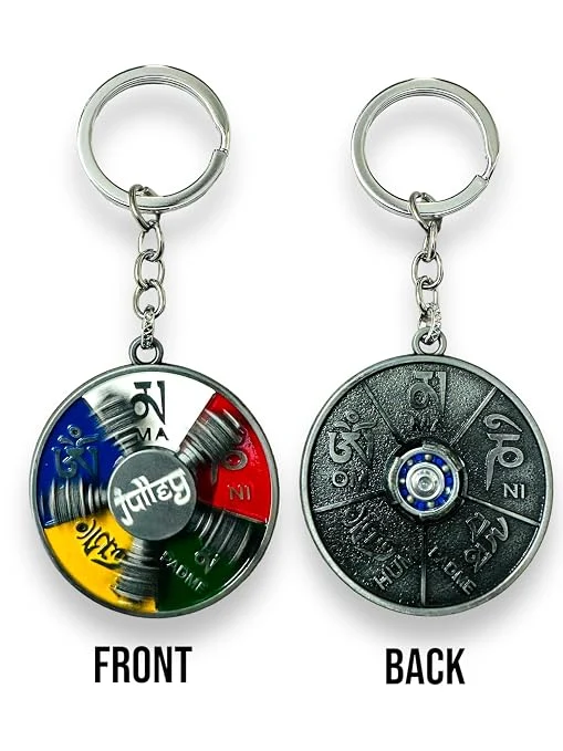 Imported Metallic Rotating Tibetan Design Keychain Keyring I Premium Finish I Heavy Duty and Superior Finish for Cars, Bikes and Gifting Pur