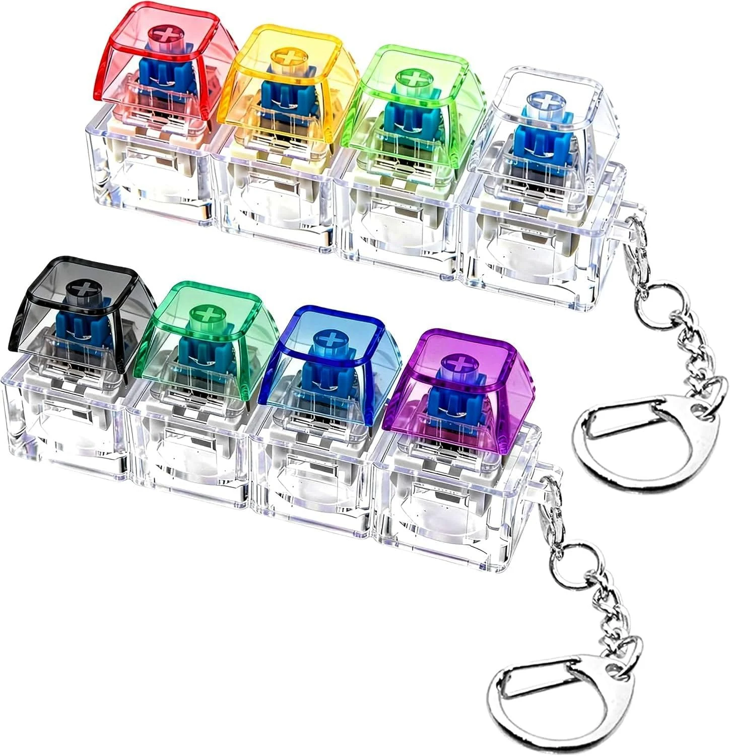 Mechanical Keyboard Switch Fidget Toy with Keychain | Clicker Keycap Fidget Pad with 4 Clear Switches