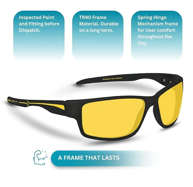 EFERMONE® Night Driving Glasses with Cleaning Kit, Yellow Polarized Lens, UV400, Anti-Glare Glasses for Riding Bike and Car