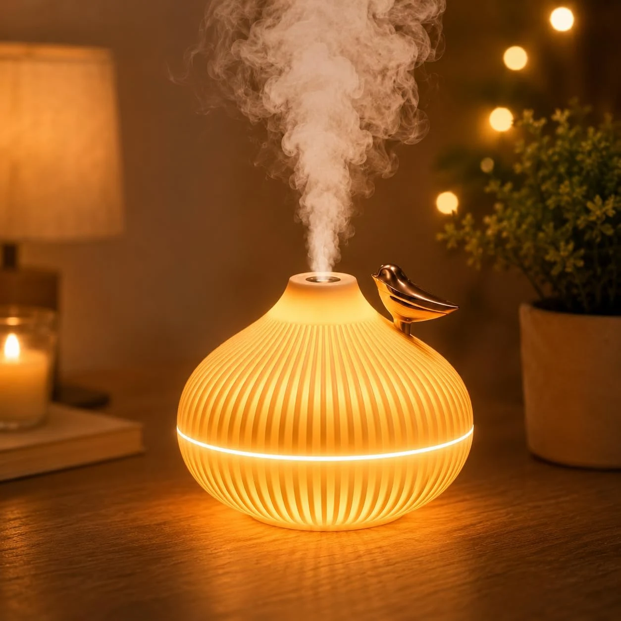 Ultrasonic Aroma Diffuser with Warm LED Light | 300ml Decorative Essential Oil Humidifier & Cool Mist Air Purifier for Bedroom, Home & Offic