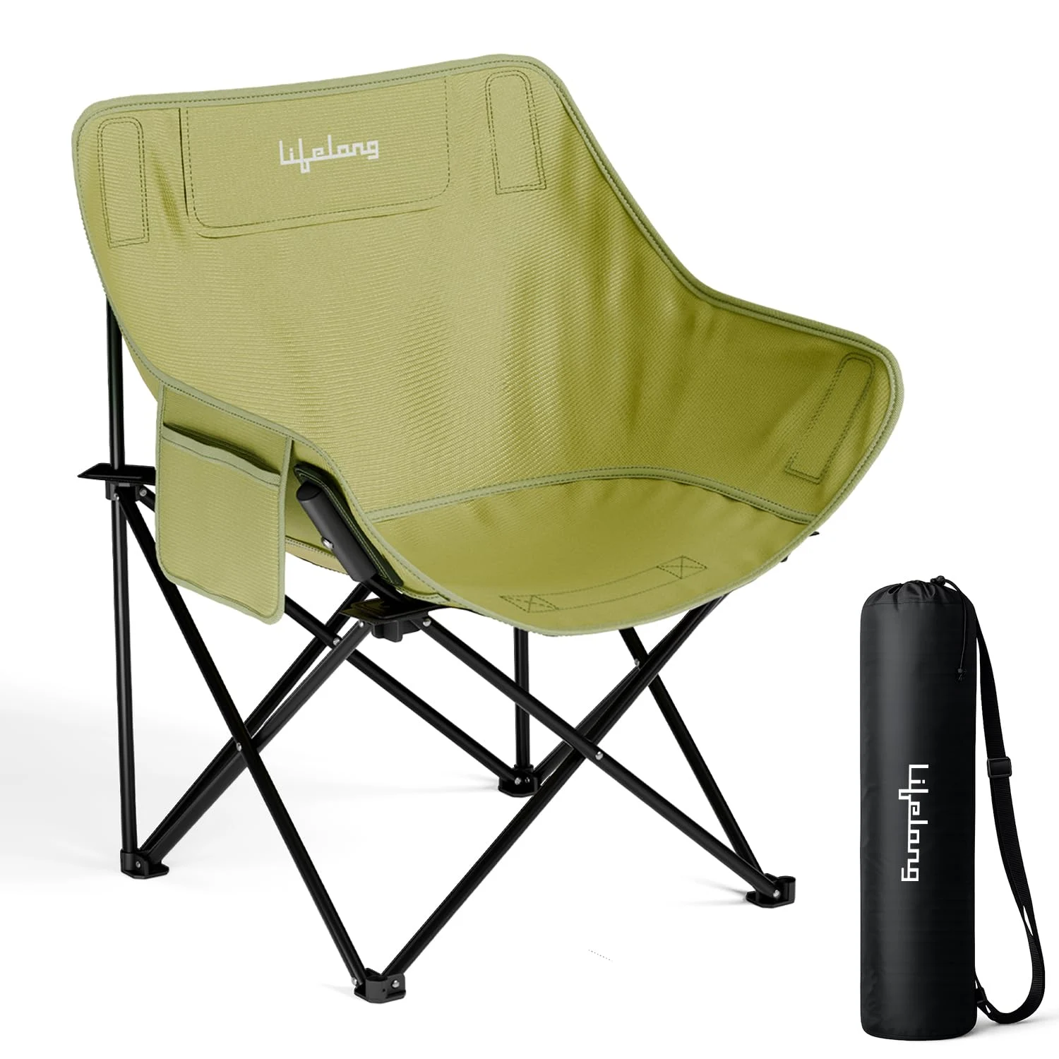 Lifelong Foldable Camping Chair for Travelling | Portable Folding Chair with Back Rest & Side Pocket | Carbon Steel Frame | Durable Oxford C