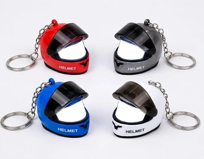 LED Motorcycle Helmet Keychain - Compact Flip Visor Mini Torch Light (1) Fun Biker Gift for Men, Portable Helmet Style Keyring Flashlight fo